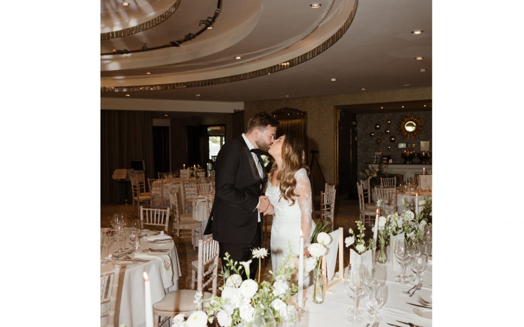 Elegant Grantley Hall Wedding with White Florals and Champagne Details
